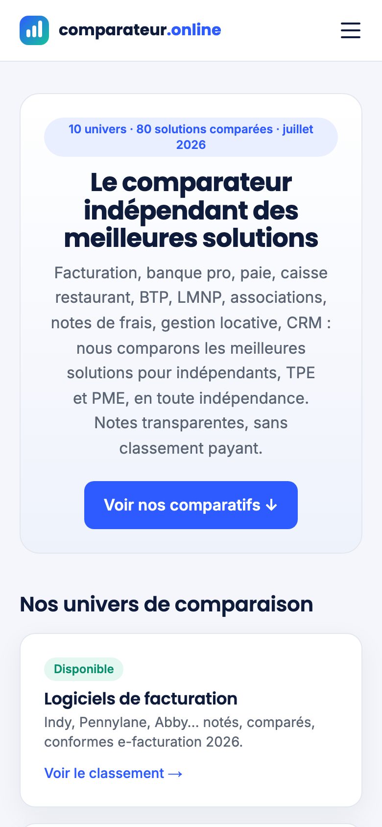 comparateur.online sur mobile